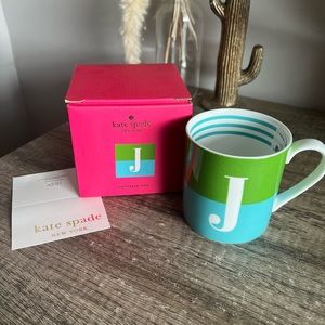 Kate Spade Blue & Green Monogram “J” Mug new in box